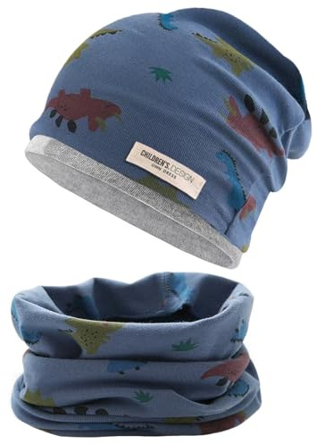 2 Stück Mütze Kinder set Baumwolle Herbst Winter Schal Baby Mütze Schal Wärmer Baby Mädchen und Junge (Dinosaurier)