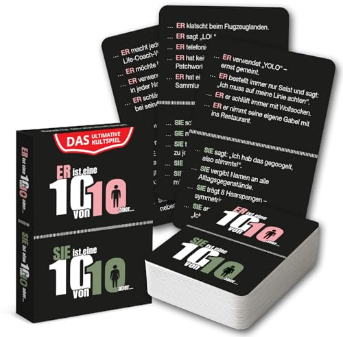 MILINDO Er ist eine 10/10 von Aber – Sie ist eine 10 von 10 Spiel Aber … das TikTok Kultspiel - Trend für Mädelsabend, Jungsabend, JGA, Partyspiel