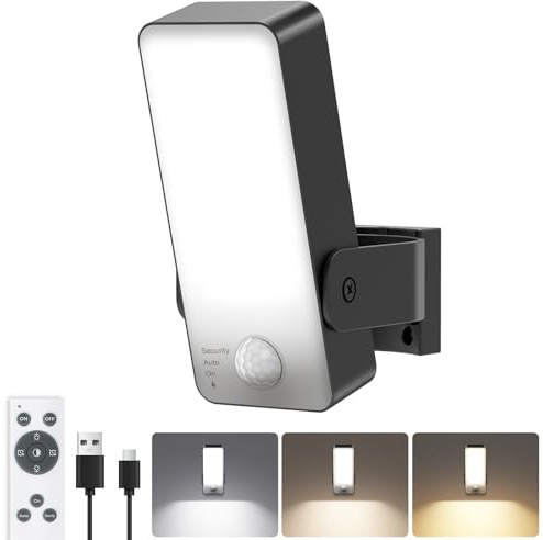 Motion Sensor Lights Outdoor, 10000mAh Rechargeable Wall Lights Battery Operated with Remote 3 Modes,3000-6000K Dimmable Timer, IP65 Waterproof LED Security Lights for Garden,Patio,Garage - 1 Pack