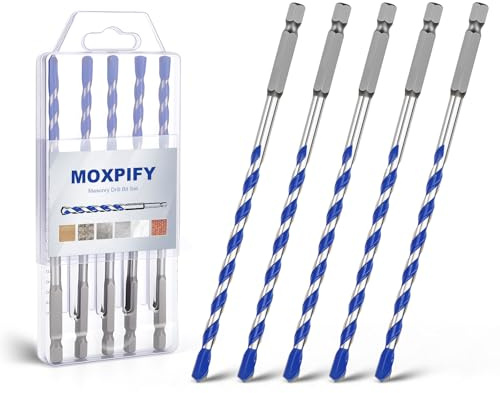 MOXPIFY 5pcs Impact 6mm Masonry Drill Bit Hex 150mm Extra Long | Tungsten Carbide Tip Concrete Drill Bits for Brick Wall Tile Porcelain (6mm x 150mm x 5, Hex Shank)