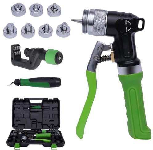 Herramienta expansora hidráulica de tubos, cortador de tubos con 7 cabezales expansores para tubos de cobre, herramienta compacta de estampado para 3/8 a 1-1/8 pulgadas