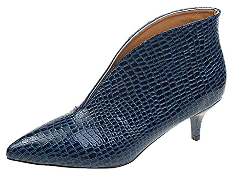 Women'S Ankle Boots Patent Leather Split Pattern Slip-On Pointed Toe Retro Low Kitten Heel Breathable Lightweight Leather Boots Comfortable Chunky Heel Slip On Ankle Boot