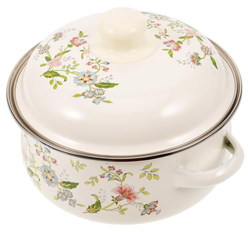 Amosfun Casserole en Émail Poignées Isolantes, Multifonction pour Soupe et Ragoût, Adaptée la Cuisson au Four et Induction, Usage Domestique