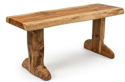 Live Edge Wooden Garden Teak Bench, Outdoor Patio Seat, Rustic Furniture