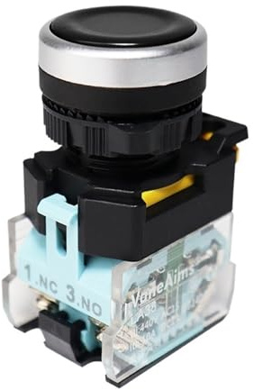 1 interruptor pulsador de plástico FXB38 de 22 mm, 10 A, 1 NO, 1 NC, con enclavamiento momentáneo, de encendido/apagado, de cabeza plana con contacto plateado.(DVPCOPM-SL,Latching-Self locked)