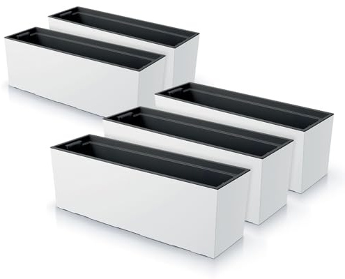 IMJ-Global - Set di 5 Fioriere da Esterno Grandi 77x23,5x24,6cm, Fioriera da Esterno in Plastica Moderni, Vaso da Esterno da Balcone Resistente alle Intemperie Perfette per Arredare Interni (Bianco)