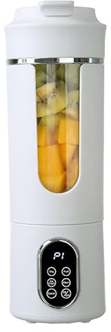 Licuadora Portátil Personal con Pantalla Digital, Color Blanco, para Frutas y Verduras, Recargable (Blanco) 12 Cuchillas Pica Hielo