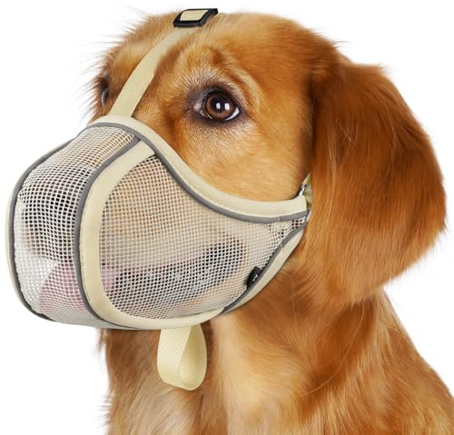Mayerzon Hundemaulkorb aus Netzgewebe – Schutz vor Fressen Beißen Kauen| M | Weiche Welpenmaulkörbe für mittelgroße bis große Hunde, atmungsaktiv, reflektierend für Fellpflege, Spaziergänge und Training