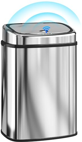 HOMCOM Pattumiera con Sensore a Infrarossi da 50L, Cestino Automatico in Acciaio Inox con 2 Modalità di Apertura, Superficie Anti-Impronte, Argento