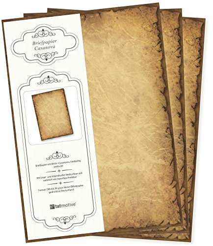 TATMOTIVE PREMIUM Altes Briefpapier 50 Blatt Papier beidseitig A4 alt vintage retro Mittelalter antik nostalgisch