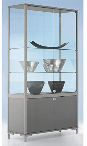 Certeo | LINK Staufachvitrine | VErglasung 4-seitig | mit Unterschrank | HxBxT 1860 x 800 x 400 MM