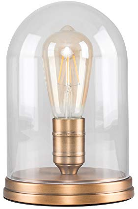 MiniSun | Retro Aged Brass Effect Metal Base and Clear Glass Dome Table Lamp | Table Lamps, Home Décor & Improvement Essential | Includes 4W LED E27 Light Bulb with 2700K Colour Temperature