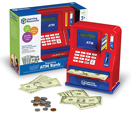 Learning Resources Teaching ATM Bank - 32 Pieces, Ages 3+ Toddler Learning Toys, Cash Register for Kids, Play Money for Kids