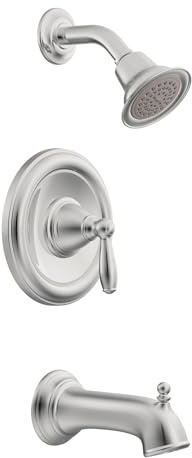 Moen Brantford Chrome Pressure Balancing Modern Bathtub and Shower Trim Kit with Shower Head, Shower Handle, and Tub Spout, Shower Faucet Set (Posi-Temp Valve Required), T62153EP