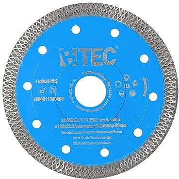 BTEC24 Fliesentrennscheibe Diamant Trennscheibe für Fliesen und Feinsteinzeug Keramik und harte Bodenfliesen extra dünn 1,2mm Ø125 mm x 22,23 mm Aufnahme SUPER CUT
