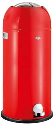 WESCO Kickmaster Maxi Abfallsammler in der Farbe rot, pulverbeschichtetes Stahlblech, eingebauter Dämpfer, 40 Liter Volumen, großer Einwurf