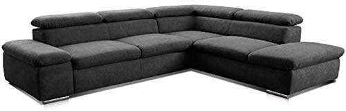 Cavadore Ecksofa Alkatraz / Modernes L-Form Schlafsofa mit Bett, Ottomane und verstellbaren Kopfteilen / Maße: 272 x 73 x 226 / Webstoff, Schwarz