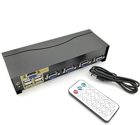 Productos neutros Commutateur KVM VGA USB, KVM-Switch 4-Port VGA 4 in 1-Out-Projektor Video-Display-Fernbedienung mit 4 Original VGA-Kabel: Für Win98 / ME / 2KP4 / XP / 2003, Linux, Mac (4 Ports)
