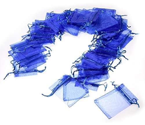 Lazeny 100x Organzabeutel Organzasäckchen Schmuckbeutel Geschenk Organza Säckchen Hochzeit Geschenkbeutel Beutel Taschen mit Kordelzug für Hochzeit Geburtstag Babyparty Taufe Party Weihnachten-Blau