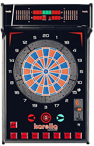 Karella elektronische Dartscheibe E-Master inkl. 6 Softdarts, Profi E-Dartboard, Made in EU, Dartautomat erhältlich mit und ohne Münzprüfer, mit oder ohne Standfuß, bis 4 Spieler