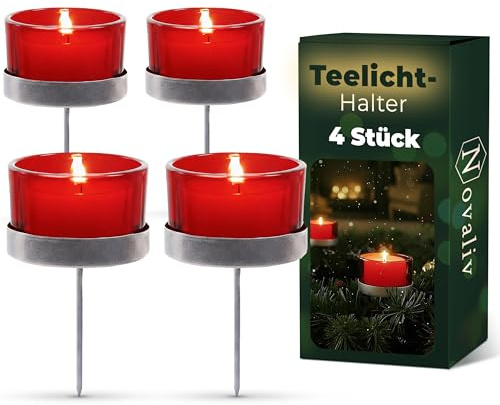 4X Kerzenhalter rot Teelichthalter Teelichtgläser Kerzenhalter zum Stecken Kerzenpicks für Adventskranz 5cm