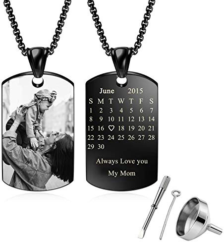JSDDE Schmuck Personalized Gravur Edelstahl Urne Anhänger mit Fotogravur Textgravur Dog Tag Memorial Anhänger Kette Gedenken Schmuck mit Trichter füllen Kit