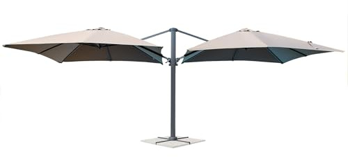 milani home - Ombrellone Doppio Telo Con Palo Laterale A Braccio Decentrato Per Giardino Esterno Ristorante Piscina Bar Hotel Colore Taupe