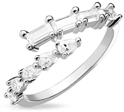 Paula & Fritz® Ring Damen Verstellbar Zirkonia Klar Silber 316L Chirurgenstahl Zehenring Mittelring Partnerring Freundschaftsring Einstellbarer-Ring