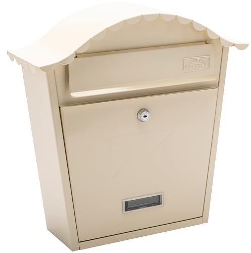 Burg-Wachter MB01AC Antique Cream Classic Wall Mounted Galvanised Steel Lockable Weatherproof Post Box - 36x37x13cm