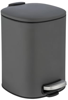 WENKO Kosmetik-Treteimer Mod. Alassio, Abfalleimer mit 5 Liter Volumen, hochwertiger Badezimmer-Mülleimer mit Easy-Close Absenkautomatik, aus lackiertem Stahl, 20,5 x 27 x 24,5 cm, Grau