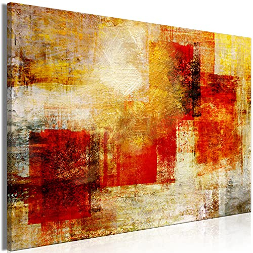 B&D XXL - Wandbilder XXL Abstrakt 120x80 cm 1 tlg - Wand Deko Vlies Leinwand Bilder Groß Wanddeko Wohnzimmer Schlafzimmer Kunstdrucke - Textur rot gelb beige wie gemalt a-A-0762-b-a