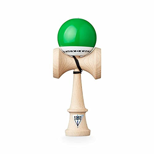 KROM Kendama POP LOL Dunkelgrün - aus zertifiziertem Buchenholz - Hohe Holzqualität - Für Anfänger und Profis - Pack : Ersatzschnur + Stickers
