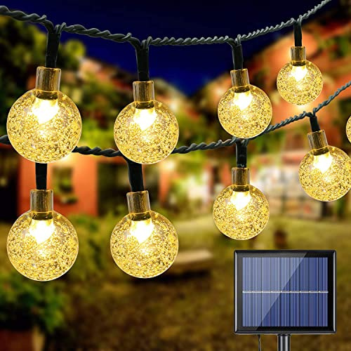 PhilzOps Solar Lichterkette Aussen, 22M 100 LED Kristall Kugeln Warmweiß Außenbeleuchtung 8 Modi Wasserdicht Outdoor Solarlichterkette für Innen Außen Garten Bäume Terrasse Balkon Hochzeit Party Deko
