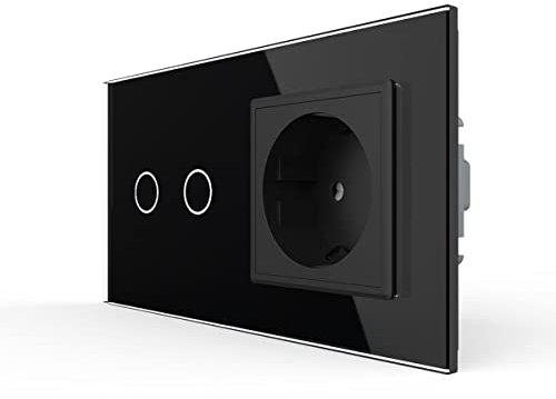 Livolo Touch Funk Serienschalter Lichtschalter Wandschalter und Schuko Steckdose mit Glasblende in Schwarz