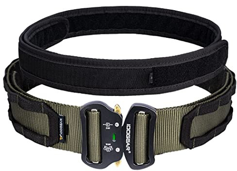 IDOGEAR 2 Zoll Taktischer Gürtel Combat Schnellverschlussschnalle Rigger Gürtel im Militärstil Molle Strapazierfähiges Gurtsystem 2 Zoll Außengurt und 1,75 Innengurtset (Medium, Ranger Green)
