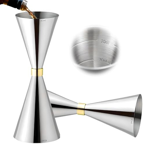 Delgeo Profesional Jigger, Spirit de Cóctel de Acero Inoxidable,Cóctel Jigger con Marca 10/15/20/30/45 ml(Plata,30×45ml)