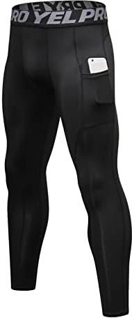 Ruowuhen Kompressionsbyxor för män med fickor, sportleggings, löparbyxor, snabbtorkande fitness, funktionella underbyxor, tights, svart, M