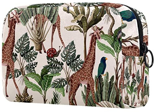 Kosmetiktaschen Make-up-Taschen für Frauen, kleine Make-up-Taschen ReisetaschenTropischer Dschungel Giraffen Papageien Bananenbaum
