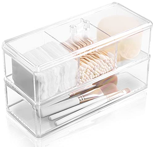 KIMCHOMERSE Qtip Halter Spender, 2-lagiger Wattebausch-Halter für Wattestäbchen, Wattepad-Behälter für Badezimmer, Schminktisch, Arbeitsplatte, Schubladen-Organizer für Ohrringe, Schmuck