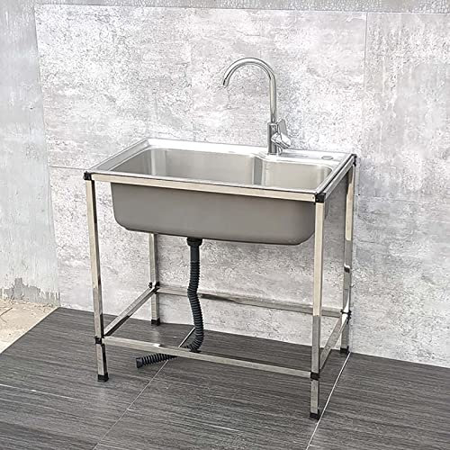 RucRak Stainless Steel Utility Sink, Single Bowl Sink With Drainboard, Commercial Restaurant Kitchen For Indoor Outdoor Laundry Garage, (unit：cm) ( Col, 48x35