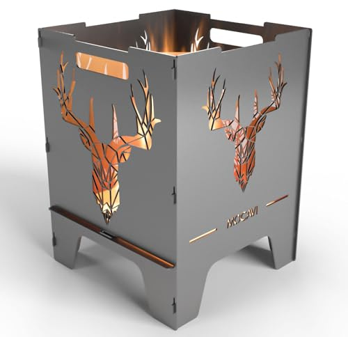 MOCAVI Feuerkorb Deer 52 cm | 3 mm Stahl Feuerschale eckig Feuertonne Outdoor massiv robust sicher Design-Brenntonne für Garten und Terrasse Feuerstelle hitzefest Feuersäule Feuerfass quadratisch