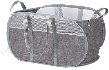 Large Collapsible Laundry Basket Folding Washing Basket Pop Up Foldable Laundry Hamper Space Saving Dirty Clothes Storage Basket Grey