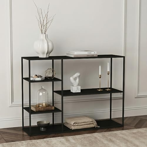 [en.casa] Estantería Isojoki con 5 Compartimentos Mueble de Salón con Estantes Librería de 5 Niveles Estantería de Pie Diseño Industrial Acero 120 x 35 x 87,5 cm - Negro Mate