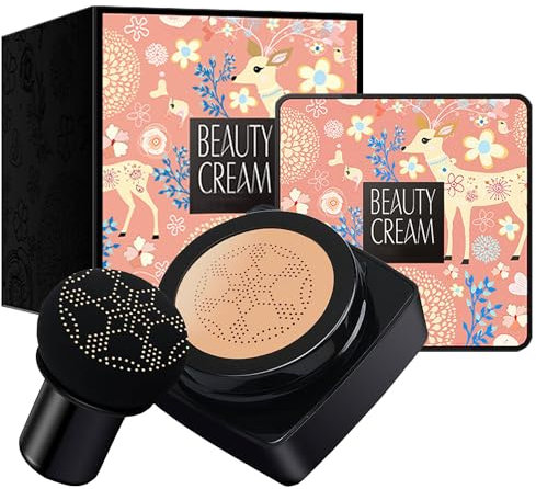 Mushroom Head Air Cushion Foundation CC Cream Water Feeling Flawless Nude Makeup BB Cream Moisturizing Oil Control, Lightweight & Smoothing Natural Concealer Gifts for Girl (Natural)