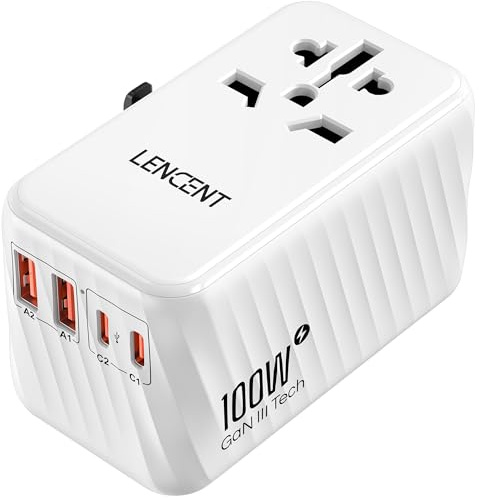 LENCENT 100W Reiseadapter Weltweit - Worldwide USB C Steckdosenadapter | Typ A/G/C/I Universal Adapter mit 2xUSB C & 2xUSB A, Schnellladung für USA UK Japan Thailand Australien
