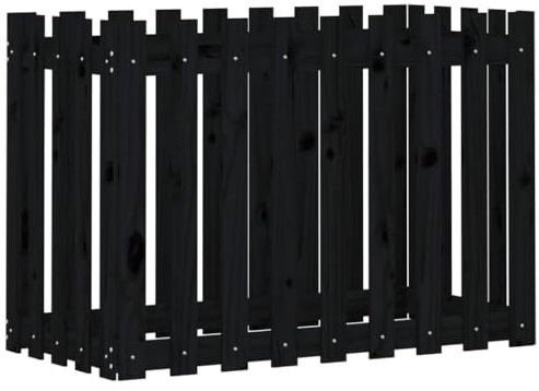 vidaXL Hochbeet, Pflanzkasten mit Lattenzaun-Design, Frühbeet Pflanzbeet für Garten Terrasse, Gemüsebeet Blumenkasten, Schwarz 100x50x70 cm Massivholz Kiefer