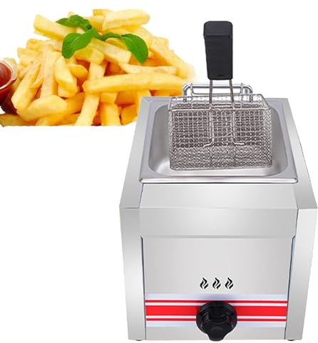 DPLXFPP Friteuse À Gaz Professionnelle, Friteuse Commerciale en Acier Inoxydable, Friteuse Au Propane À Double Fente Grande Capacité avec Panier, pour Frites, Beignets Dinde,Singlecylinder10L