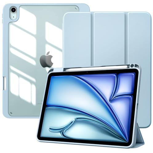TiMOVO Hülle für iPad Air 11 Zoll (M3/M2-2025/2024), iPad Air 5/4 Hülle (2022/2020) 10,9, Schutzhülle mit Stifthalter, Schlank Ständer Schutzhülle mit Klar Rückseite, Himmelblau