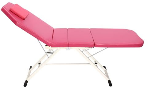 HOARLICN 3 Zonen Faltbarer Massagestuhl Bett, Mobile Massagetisch Massageliege Klappbar Verstellbare Rückenlehne Beauty Massage Tisch Stuhl Mit Kopfstütze, Hellrosa