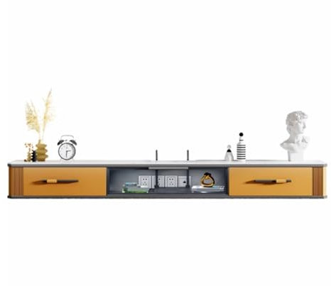 TV-Schrank Luxuriöser schwebender TV-Ständer, 78,7-Zoll-TV-Wandschrank mit Glastür und 2 Schubladen, Entertainment-Medienkonsole, großes Ablagefach unter dem Fernseher, mit Schiefer-Tischplatte Fernse